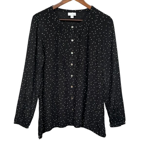 J. Jill‎ Pure Jill Blouse Top Women Size S Black Polka Dot 100% Rayon Button Up - Picture 1 of 13